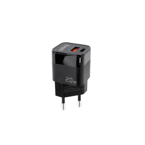 CARGADOR PARED USB-C/PD + USB-A/QC 20W NEGRO TQWC-QCPD20