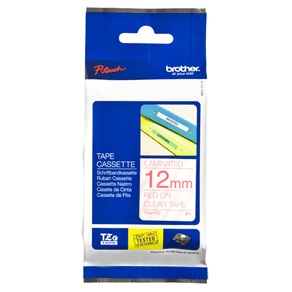 Tape/12mm red on clear f P-Touch TZE132