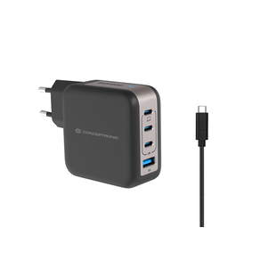 CARGADOR DE PARED CONCEPTRONIC USB-C x3 USB-Ax1 QUICKCHARGE 3.0 GaN PPS 100W INCLUYE CABLE NEGRO ALTHEA18B