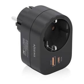 REGLETA PARED AISENS 1 TOMA USB-C 20W PD3.0 USB-A 20W QC3.0 NEGRO ASPS-1A1C07-BK